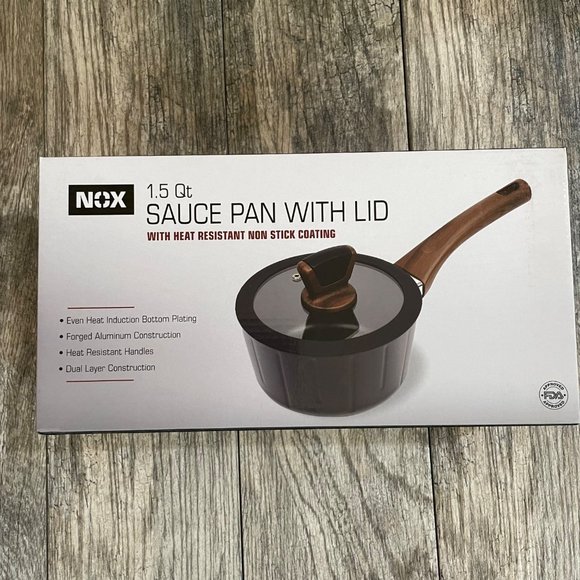 NEW NOX 1.5 Qt Sauce Pan with Lid Non Stick Coating Wooden Handle FDA Approved - Picture 3 of 10
